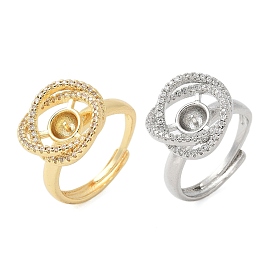 Цветочная латунь микропаве кубический цирконий регулируемые настройки кольца, за половину пробурено бисера, стойки покрытие, долговечный, без свинца и без кадмия