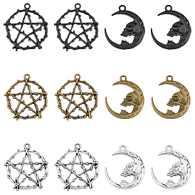 30 шт 6 стили подвески из сплава, луна с черепом и кольцом со звездой