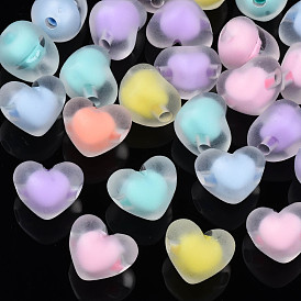 Transparent Acrylic Beads, Frosted, Bead in Bead, Heart
