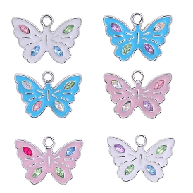 Alloy Rhinestone Pendants, Enamel Style, Butterfly