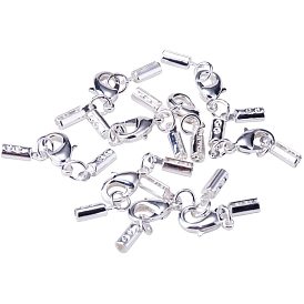 Brass Lobster Claw Clasps, with Cord Ends, 35x7mm, Hole: 2mm, about 10pcs/bag, Packing Size: 74x105mm