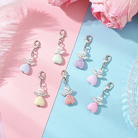 50Colgantes de perlas de imitación de acrílico y plástico ABS con forma de ángel en forma de corazón, con broches de langosta de la aleación de la garra