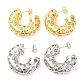 Brass Grooved Round Stud Earrings, Half Hoop Earrings for Women