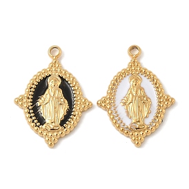 304 нержавеющей стальной эмали подвески, овал с подвесками Девы Марии, ионное покрытие (ip), реальный 18 k позолоченный