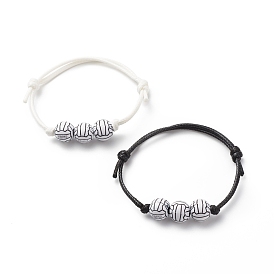 2 pcs 2 bracelet de perles acryliques sur le thème du sport couleurs, bracelets réglables en cordon de polyester pour hommes femmes