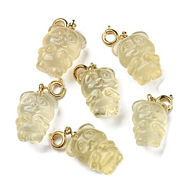 Natural Citrine Bear Pendant Decorations, Bear Ornaments with Brass Spring Ring Clasps