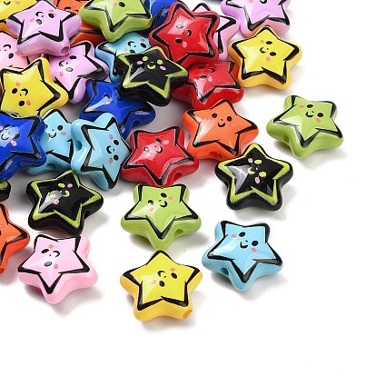 Непрозрачные акриловые бусины, звезды с улыбающимся лицом, с эмалью