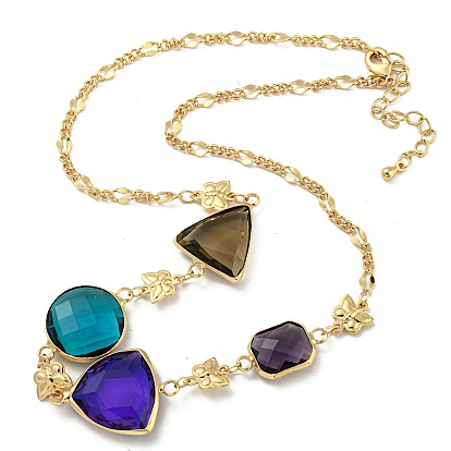 Ожерелья-нагрудники из граненого треугольника, круглых и прямоугольных стеклянных бусин, ожерелья из латунной цепочки