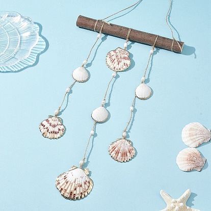 Подвесные украшения из ракушек с гальваническим покрытием, с деревянной палочкой, для украшения сада и дома