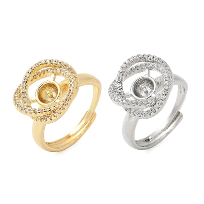 Цветочная латунь микропаве кубический цирконий регулируемые настройки кольца, за половину пробурено бисера, стойки покрытие, долговечный, без свинца и без кадмия