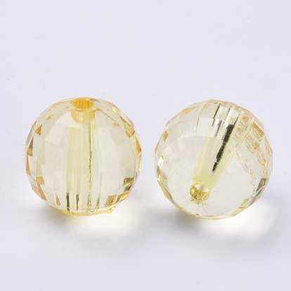 Transparent Acrylic Beads, Faceted, Round