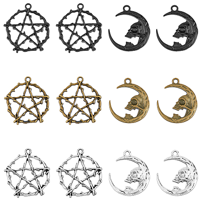 30 шт 6 стили подвески из сплава, луна с черепом и кольцом со звездой
