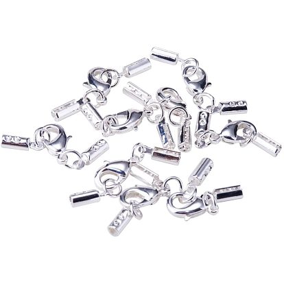Brass Lobster Claw Clasps, with Cord Ends, 35x7mm, Hole: 2mm, about 10pcs/bag, Packing Size: 74x105mm