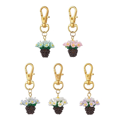 Украшения из стеклянных бусин, с поворотными застежками сплава, растение в горшке