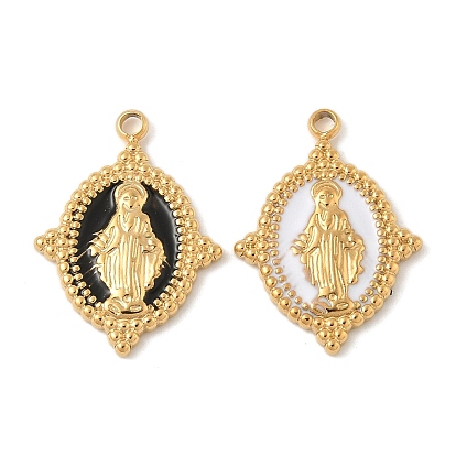 304 нержавеющей стальной эмали подвески, овал с подвесками Девы Марии, ионное покрытие (ip), реальный 18 k позолоченный