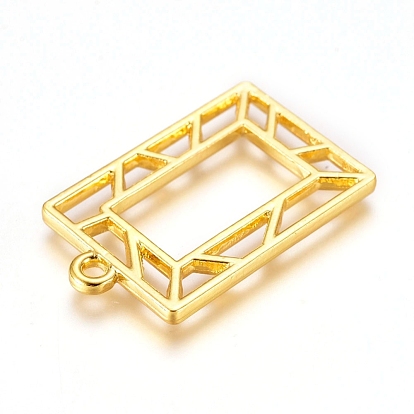 Zinc Alloy Open Back Bezel Pendants, For DIY UV Resin, Epoxy Resin, Pressed Flower Jewelry, Rectangle