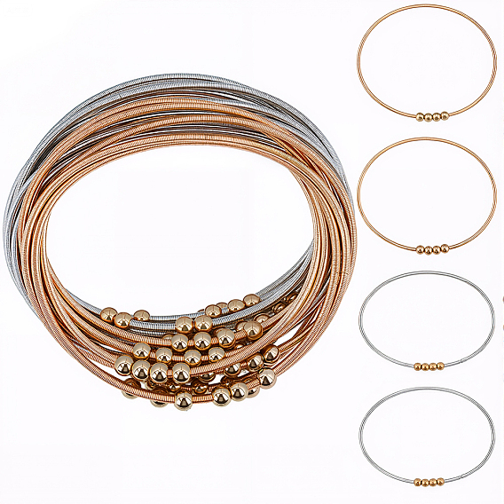 16шт. 2 цвета браслет из нержавеющей стали с цепочками-спутниками, эластичный, для женщин