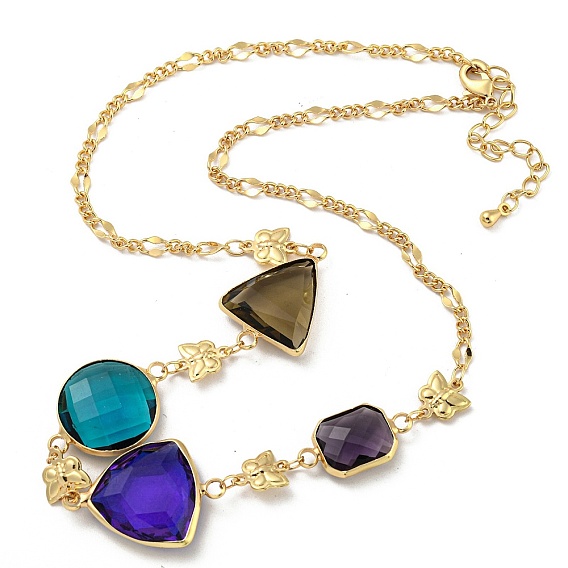 Ожерелья-нагрудники из граненого треугольника, круглых и прямоугольных стеклянных бусин, ожерелья из латунной цепочки