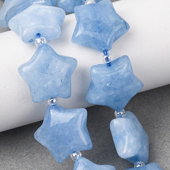 Окрашенные натуральные аквамариновые бусинки, звезда, с бисером