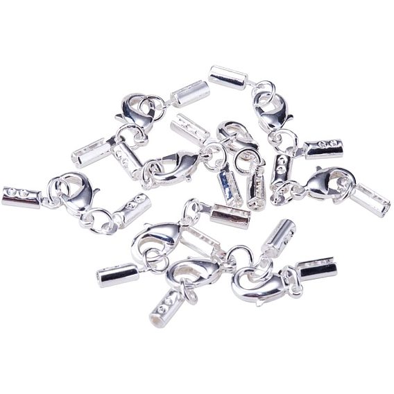 Brass Lobster Claw Clasps, with Cord Ends, 35x7mm, Hole: 2mm, about 10pcs/bag, Packing Size: 74x105mm