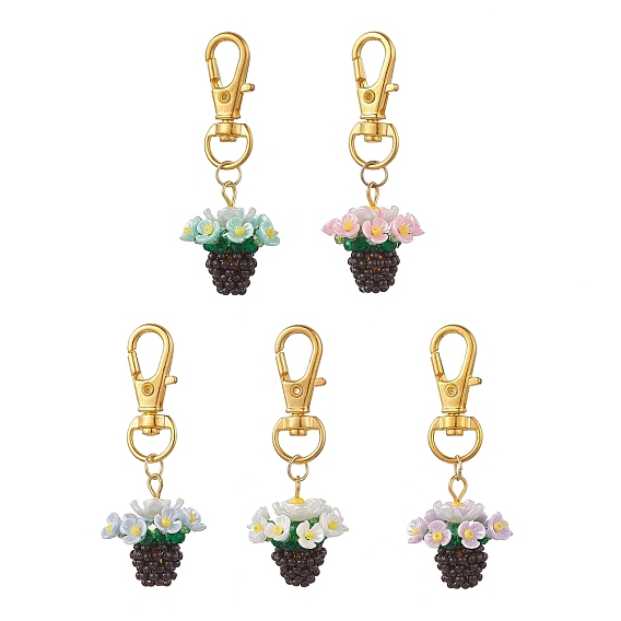 Украшения из стеклянных бусин, с поворотными застежками сплава, растение в горшке