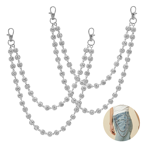 2 шт. цепочки из бусин ручной работы из полимерной глины со стразами для джинсовых брюк, Панк-цепные ремни, хипстерские аксессуары для мужчин и женщин с поворотными застежками из сплава