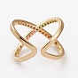 Brass Micro Pave Cubic Zirconia Cuff Rings, Open Rings, Criss Cross Rings, Double Rings, X Rings, Long-Lasting Plated