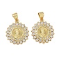 Латунные микро проложить кубического циркония подвески, плоские круглые с Девой Марией, стойки покрытие, долговечный, без кадмия и без свинца