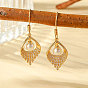 Brass Micro Pave Cubic Zirconia Dangle Earrings for Women, Leaf, with Imitation Pearl