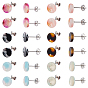 36Pcs 6 Colors Flat Round Cellulose Acetate(Resin) Stud Earring Findings, with Ear Nuts/Earring Backs