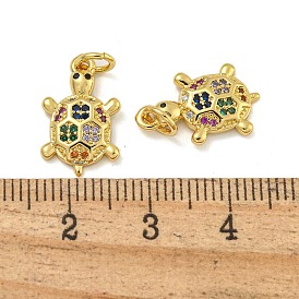 Rack Plating Brass Micro Pave Cubic Zirconia Pendants, Long-Lasting Plated, Cadmium Free & Lead Free, Turtle