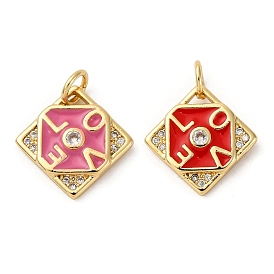 Подвески из латуни с микропаве из кубических цирконий и эмали, ромб со словом любовь, стойки покрытие, без свинца и без кадмия, долговечный, с целью перехода в кольце, реальный 18 k позолоченный