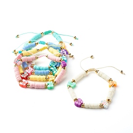 Handmade Polymer Clay Beads Nylon Thread Braided Bead Bracelets, with Brass Spacer Beads, Butterfly