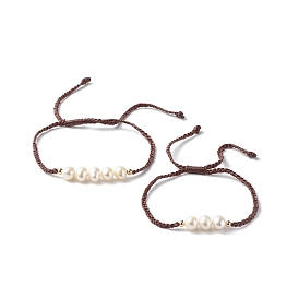 Adjustable Nylon Thread Cord Bracelets Sets for Mom & Daughter, with Natural Pearl Beads and Brass Spacer Beads