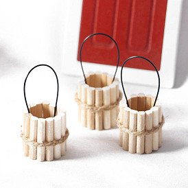 Mini Wooden Buckets, Micro Landscape Home Dollhouse Accessories, Pretending Prop Decorations
