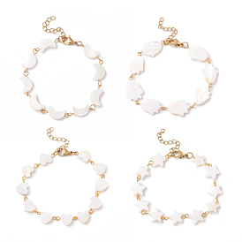 Natural Shell Link Chain Bracelet, 304 Stainless Steel Jewelry for Women, Mixed Shape, Golden