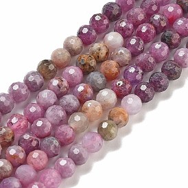 Natural Ruby Beads Strands, Faceted(128 Facets), Round