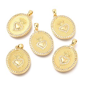 Brass Micro Pave Clear Cubic Zirconia Pendants, with Jump Rings, Flat Round with Radlish