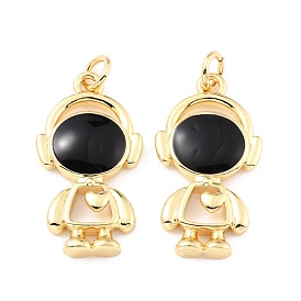 Brass Enamel Pendants, with Jump Ring, Cadmium Free & Lead Free, Long-Lasting Plated, Astronaut, Real 18K Gold Plated