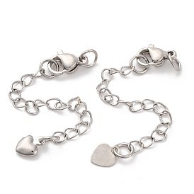 Brass Ends with Chain, Long-Lasting Plated, with 304 Stainless Steel Lobster Clasp, Heart