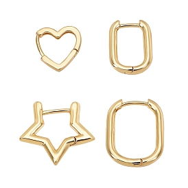 Brass Huggie Hoop Earrings, Long-Lasting Plated, Star & Heart & Oval
