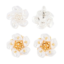 Flower Brass Stud Earring, with Plastic Pearl, for Women, White