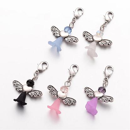 Стекло подвеска, Сплавочные овальные бусины тибетского стиля , Прозрачные акриловые бусины, с застежкой омар коготь, прекрасное свадебное платье ангел болтаться, античное серебро