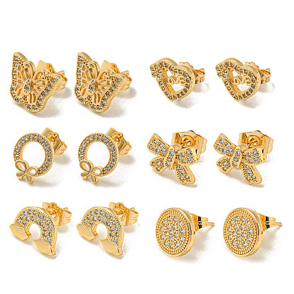 Light Gold Brass Micro Pave Cubic Zirconia Stud Earrings for Women