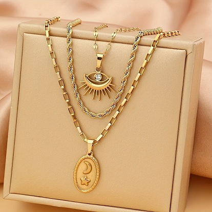 304 подвеска в виде глаза из нержавеющей стали со стразами Crystalk 3 многослойные ожерелья для женщин