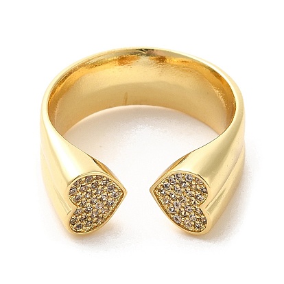 Brass Micro Pave Cubic Zirconia Open Cuff Rings, Heart