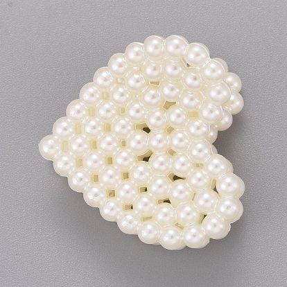 ABS Plastic Imitation Pearl Claw Hair Clips, with Iron Findings, Heart