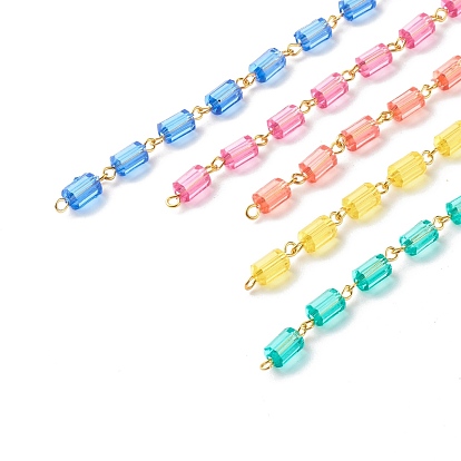 Handmade Link Chains, with Transparent Acrylic Beads & Iron Findings, Polygon