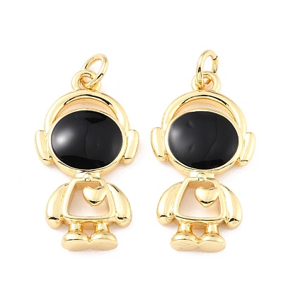 Brass Enamel Pendants, with Jump Ring, Cadmium Free & Lead Free, Long-Lasting Plated, Astronaut, Real 18K Gold Plated