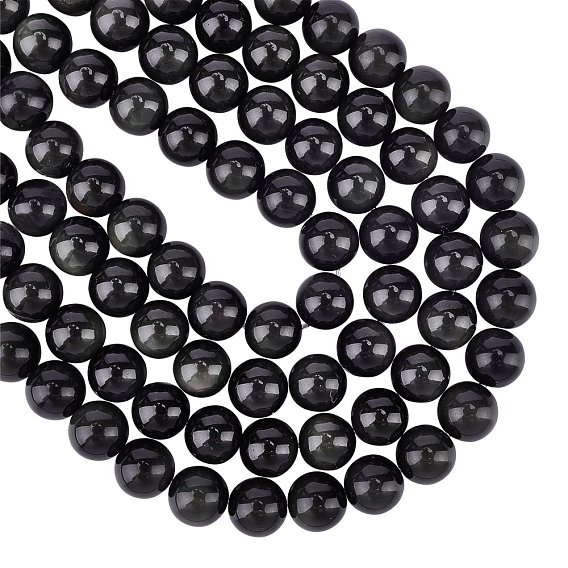 Natural Obsidian Beads Strands, Grade AAA, Round